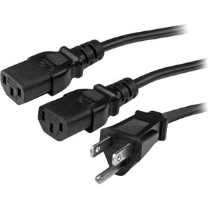 10ft (3m) Computer Power Y Cord, NEMA 5-15P to C13, 10A 125V, 18AWG, Black Replacement PC Power Cord, TV/Monitor Power Cable 