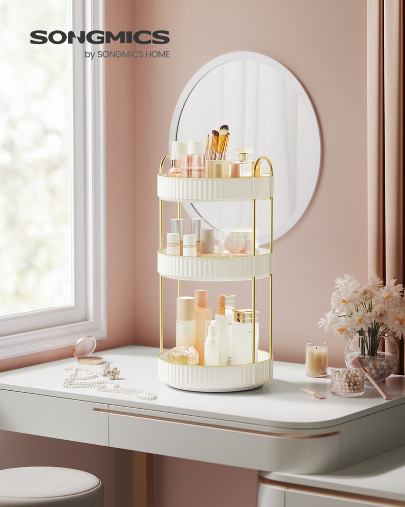 SONGMICS Round Rotating Skincare Organizer Countertop 