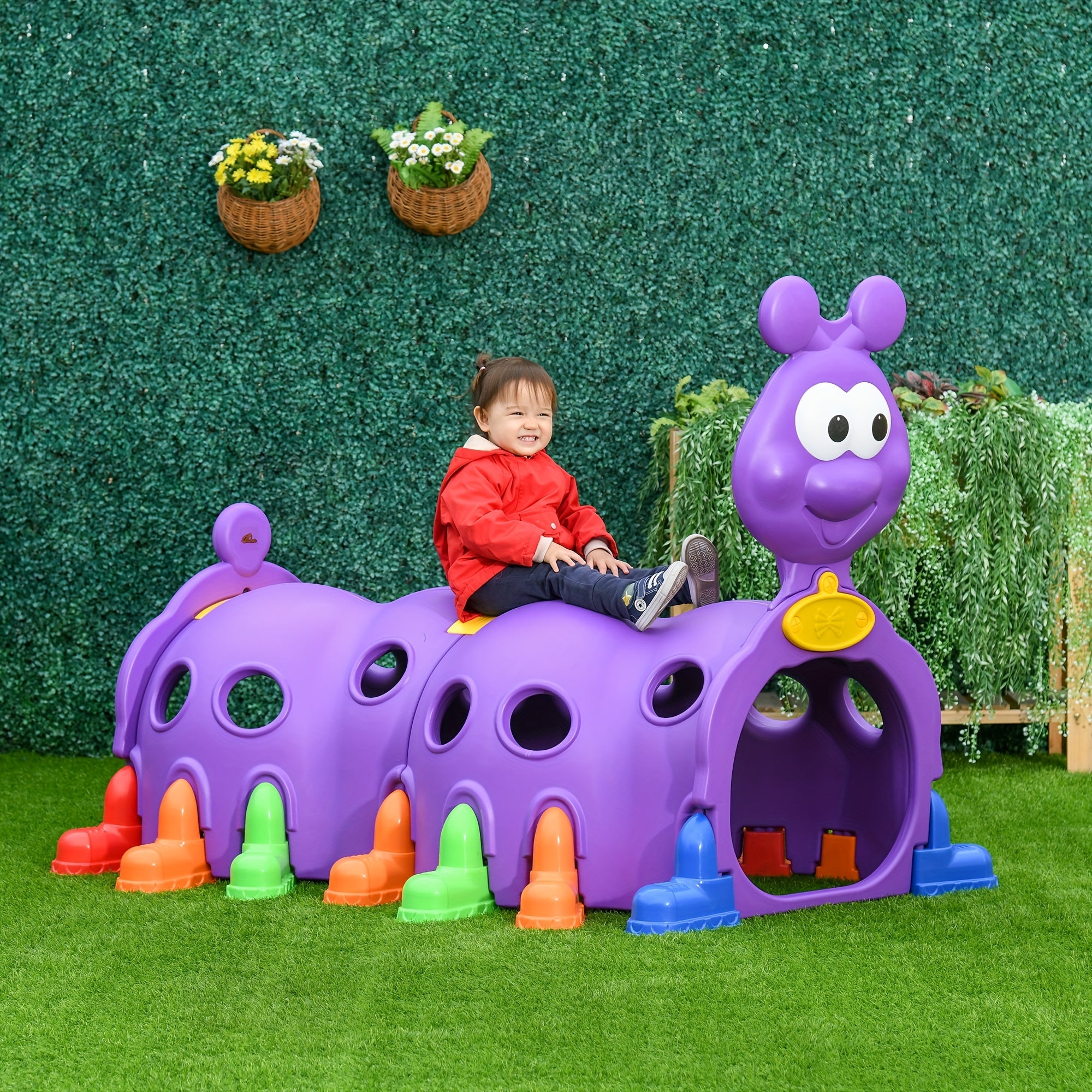 Qaba Caterpillar Tunnels For To Crawl Through Climbing Toy Indoor & Outdoor Play Structure, Purple 