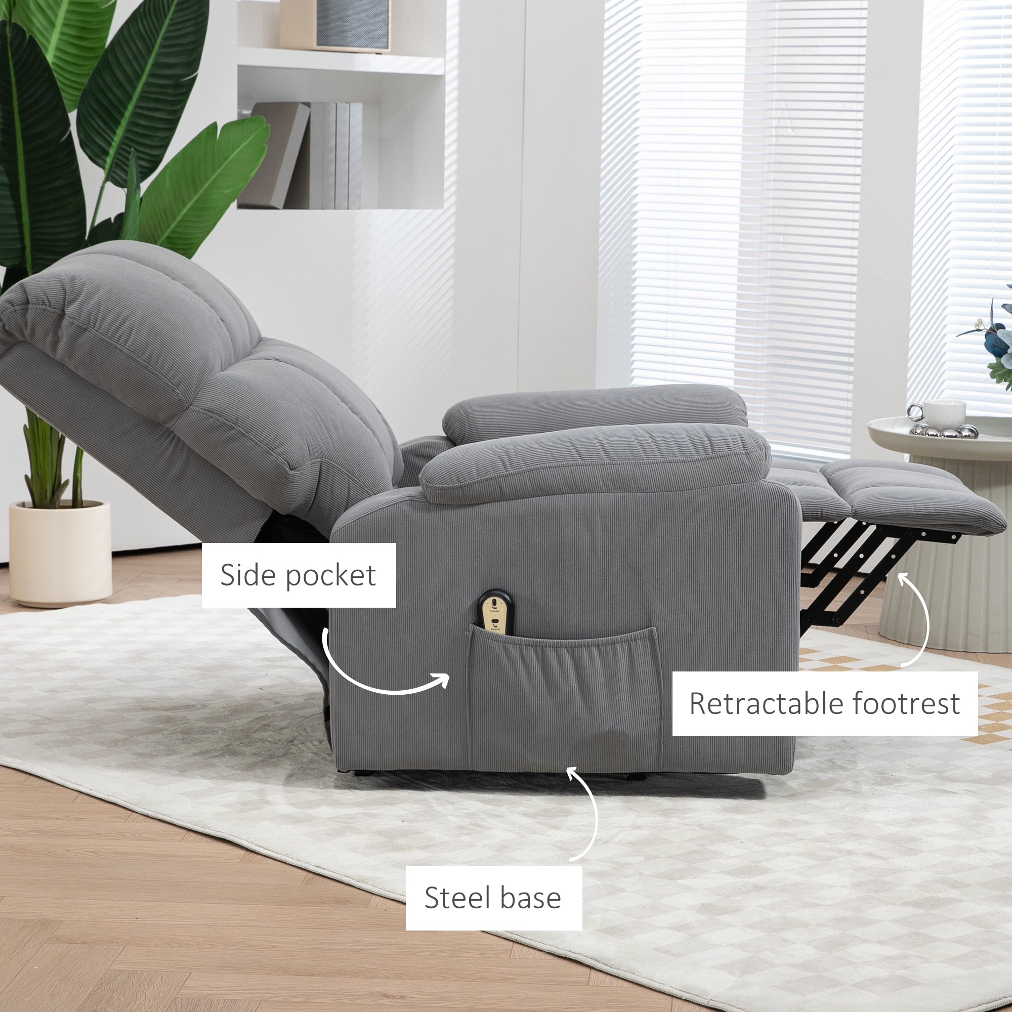 HOMCOM Electric Recliner Lift Chair for Elderly Fabric Upholstery Remote Control Side Storage Pockets Elegant Grey 