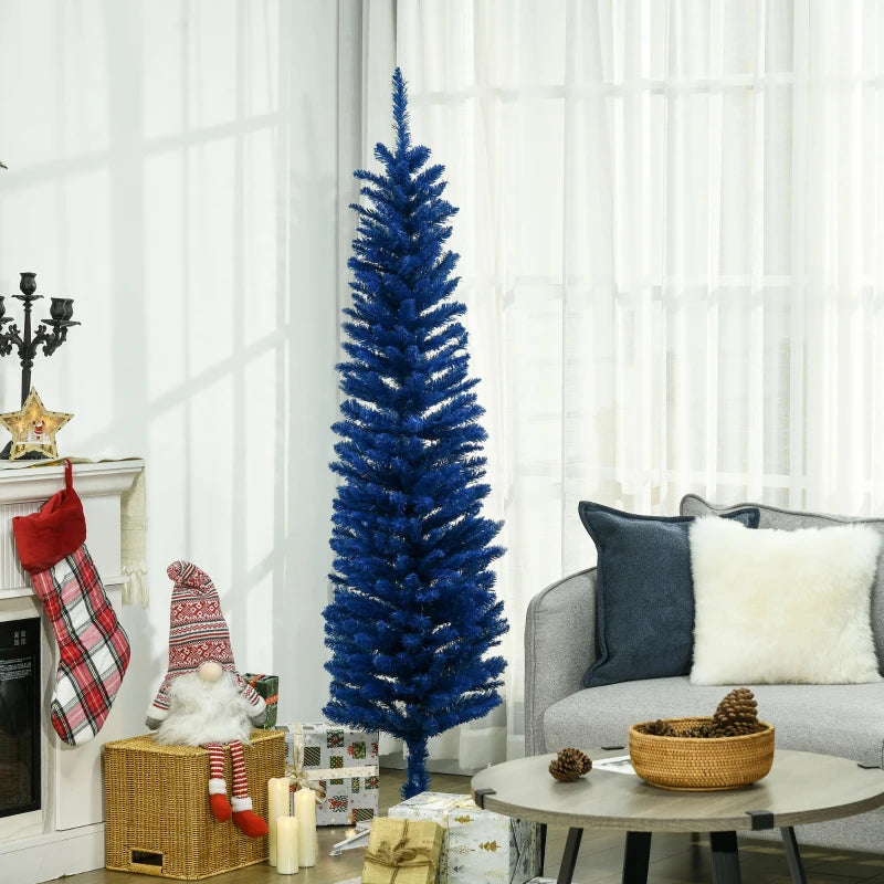 HOMCOM Pencil Christmas Tree, Slim Artificial Xmas Tree in Deep Blue & Mint, Skinny Holiday Decoration for Home & Office 