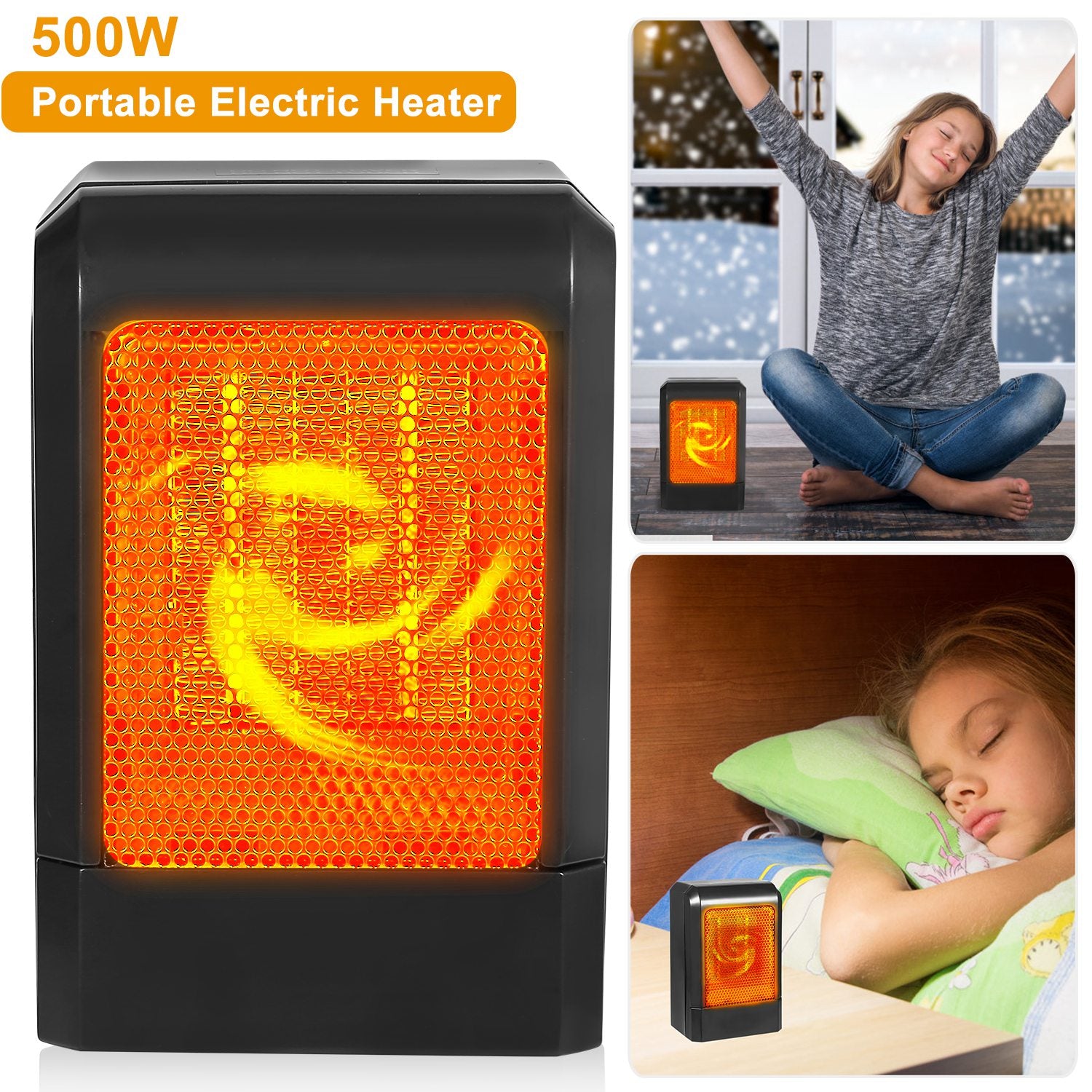 500W Portable Electric Heater PTC Ceramic Heating Fan 3S Heating Space For Home Office Use 