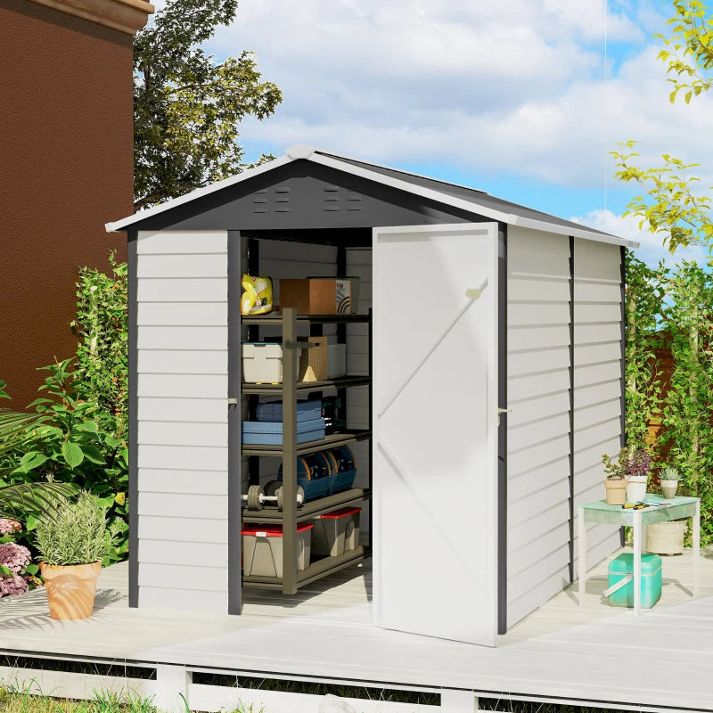 9' x 6' Garden Shed, Outdoor Storage Patio Shed w/ Sloped Roof, Lockable Door for Patio Lawn, Dark Grey