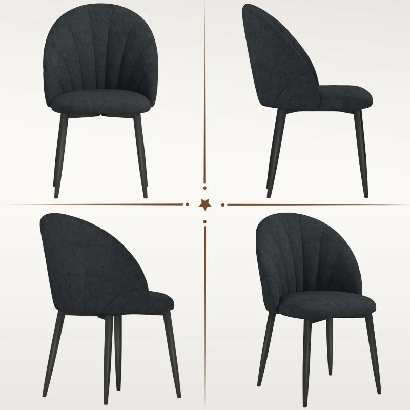 Modern Dining Chairs Set of 4, Upholstered Dining Room Chairs with Metal Legs, Shell Backrest, Padded Seat, Black