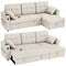Convertible Sectional Sofa Bed, Pull Out Sleeper Sofa Couch with USB‑A+C, Chaise Storage, L-Shaped Futon Couch, Beige