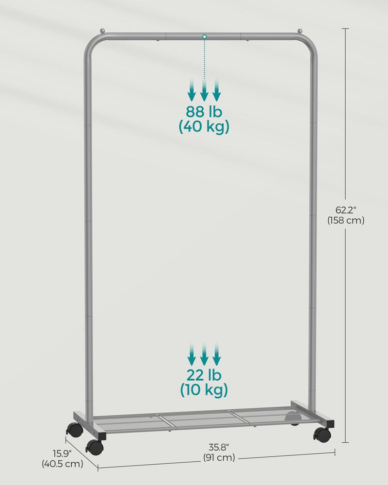 SONGMICS Clothes Rack with Wheels and Dense Mesh Storage Shelf 
