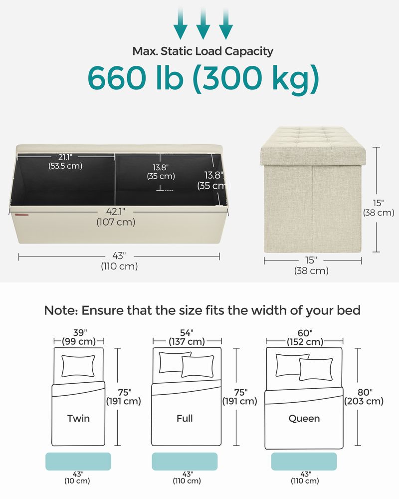 SONGMICS MAZIE Collection 43'' Folding Storage Ottoman Bench 