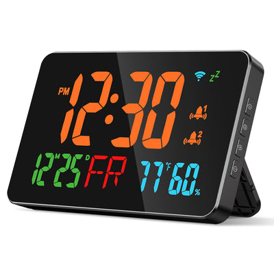 WiFi Auto Set Alarm Clock LED Digital Clock With 2 Alarm Setting Snooze 4 Brightness Levels Auto Light Sensing Temperature Humidify Monitor App Contro 