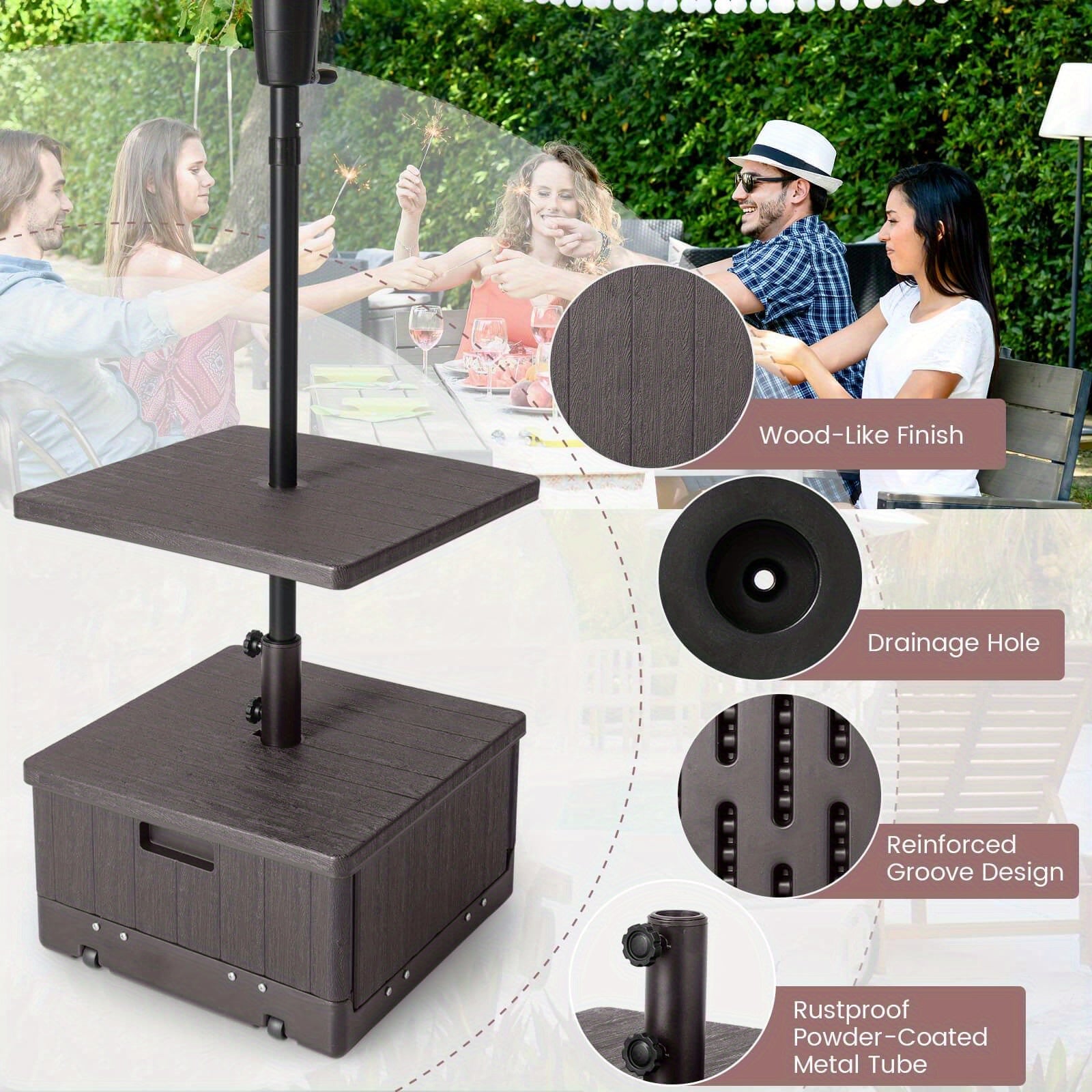 Multigot Patio 175lbs Fillable Umbrella Base w/Table Tray Wheeled 3-in-1 Stand Outdoor 