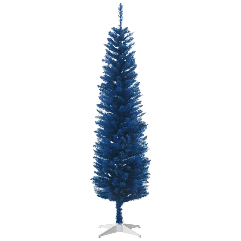 HOMCOM Pencil Christmas Tree, Slim Artificial Xmas Tree in Deep Blue & Mint, Skinny Holiday Decoration for Home & Office 