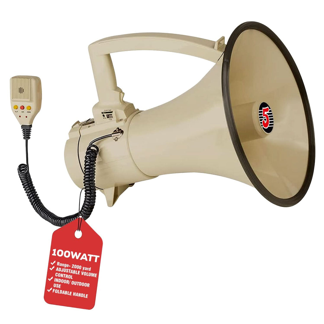 5Core Megaphone Bullhorn Speaker 100W Professional Bull Horn Battery Power Megafono 2000Yard Range