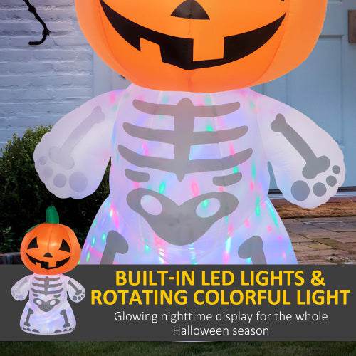 6ft Halloween Inflatables Outdoor Decorations, Smiling Skeleton Ghost With Pumpkin Head, Blow Up LED Yard Decor For Garden, Lawn, Party, Holiday, Waterproof 