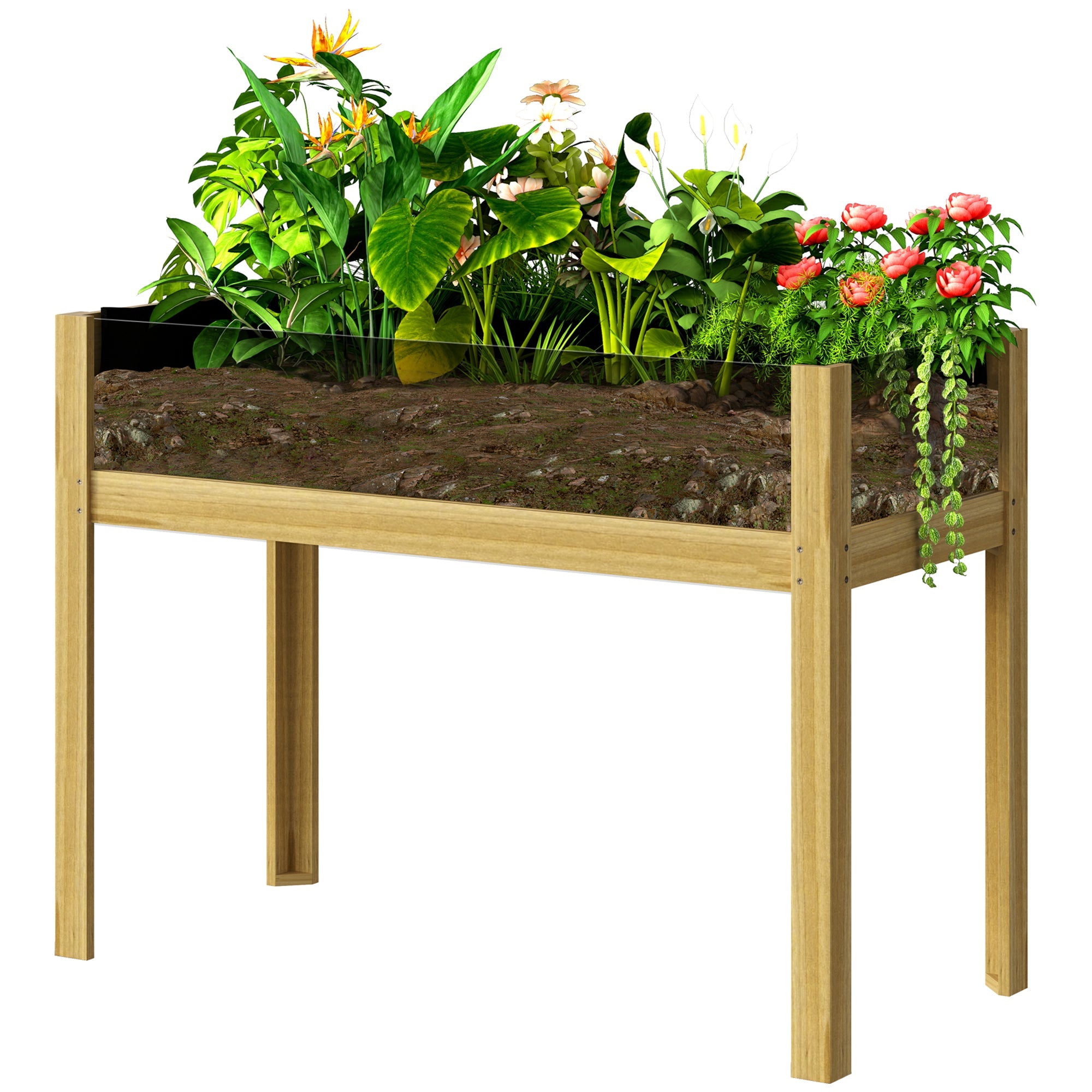 Outsunny Wooden Raised Garden Bed with Acrylic Panels, Raised Planter Box with Drainage Holes, 43.3" x 19.7" x 31.5" 