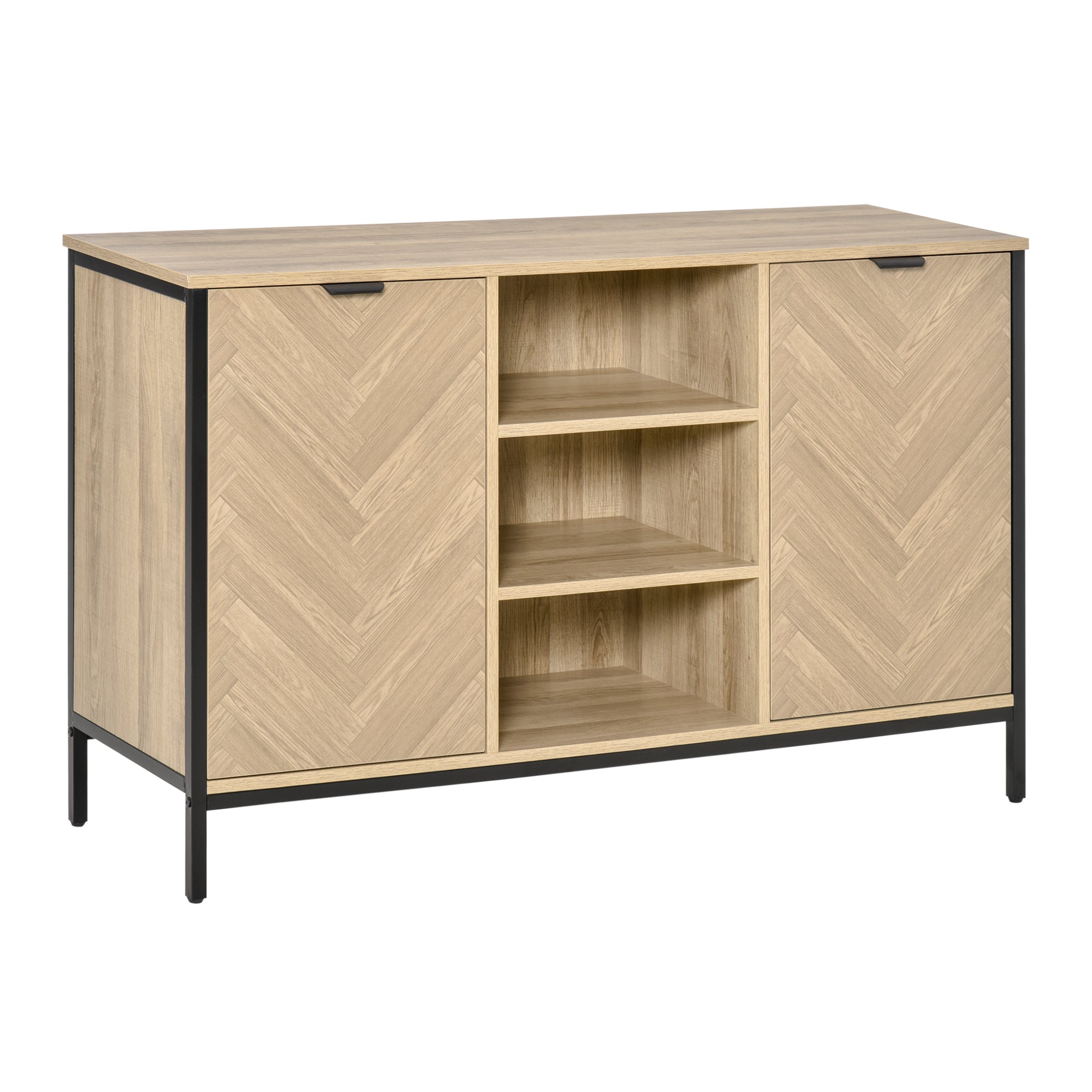 HOMCOM Oak Tone Buffet Storage Cabinet: Sideboard Bar Cabinet with 2 Doors and Adjustable Shelves for Dining Room, Kitchen 