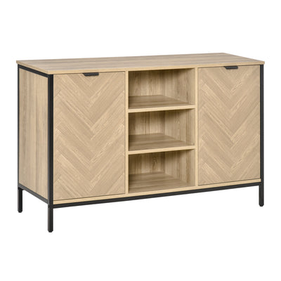HOMCOM Oak Tone Buffet Storage Cabinet: Sideboard Bar Cabinet with 2 Doors and Adjustable Shelves for Dining Room, Kitchen 