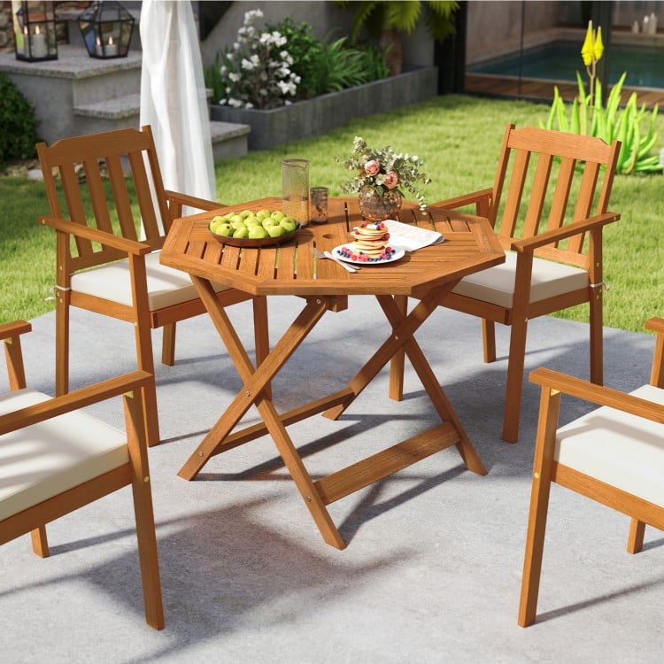 35.5 Inch Solid Wood Patio Dining Table Octagon Table with 1.97 Inch Umbrella Hole