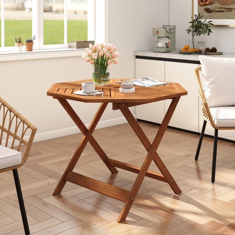 35.5 Inch Solid Wood Patio Dining Table Octagon Table with 1.97 Inch Umbrella Hole