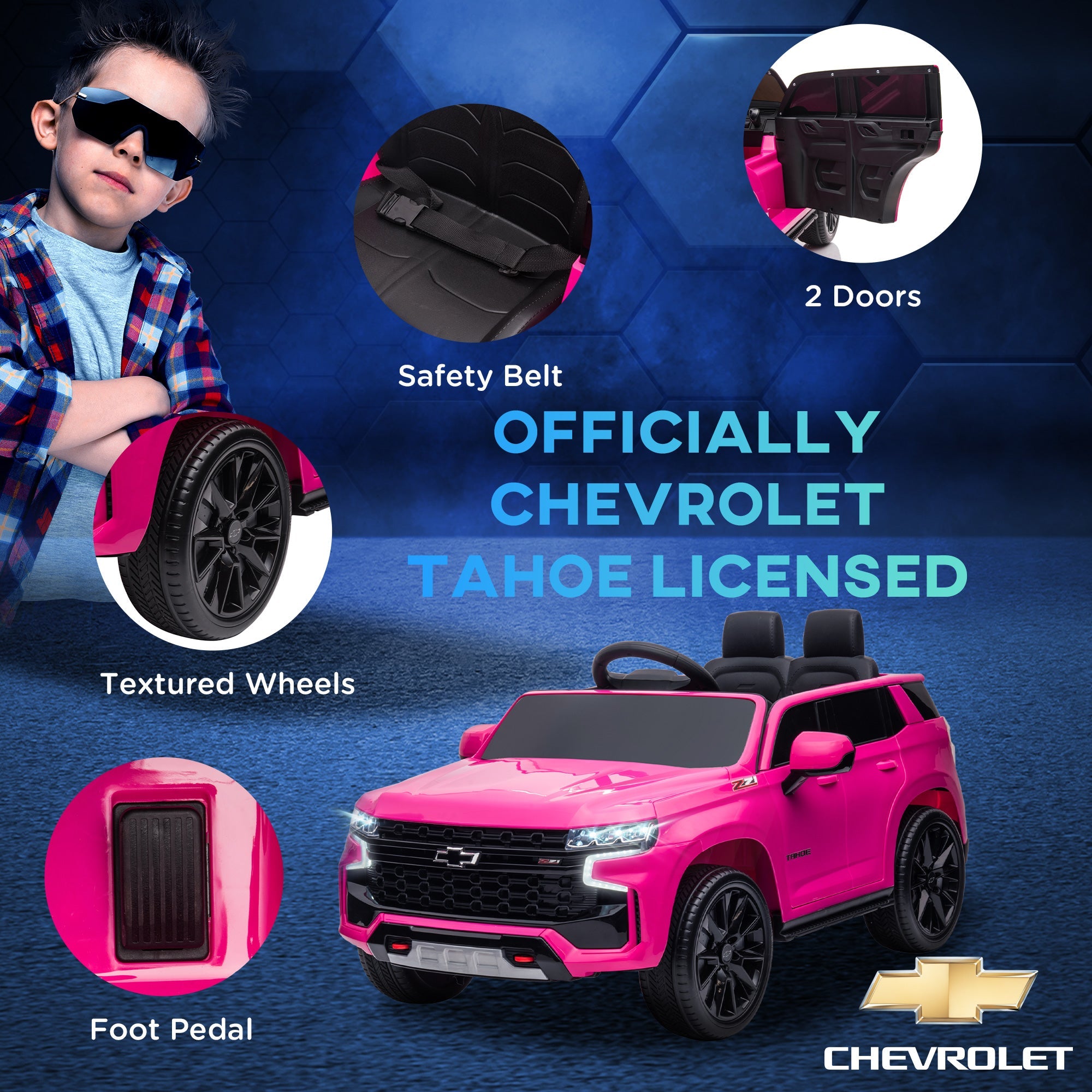 Aosom 12V Ride on Car Licensed Chevrolet TAHOE Remote Control 3 Speed LED Light Horn Music Kids Electric Vehicle 