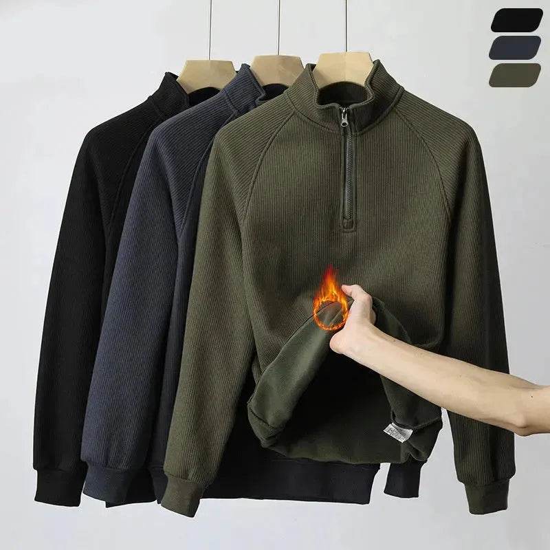 Autumn Winter half zip Stand-collar Fleece Sweatshirt Pullover tops for men 