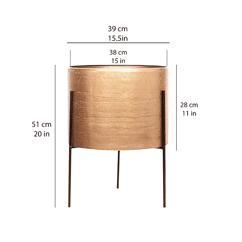 Zoe - Brass Mid-Century Planter With Black Metal Stand 