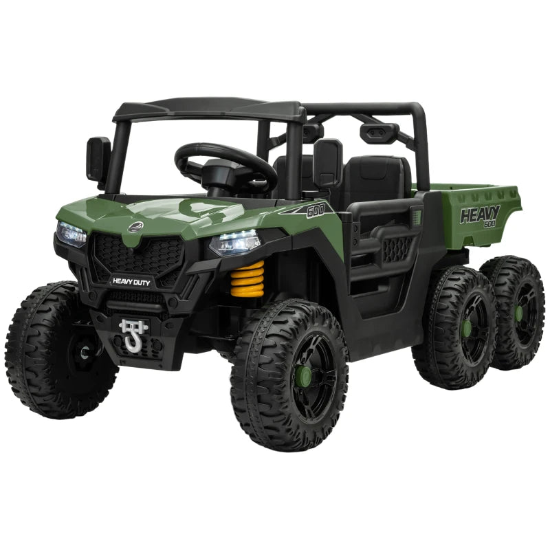 Qaba 24V 6-Wheel Kids Ride-On Truck with Remote Control & Electric Dump Bed – 4WD Battery Powered Car for Ages 3–8 (Green)
