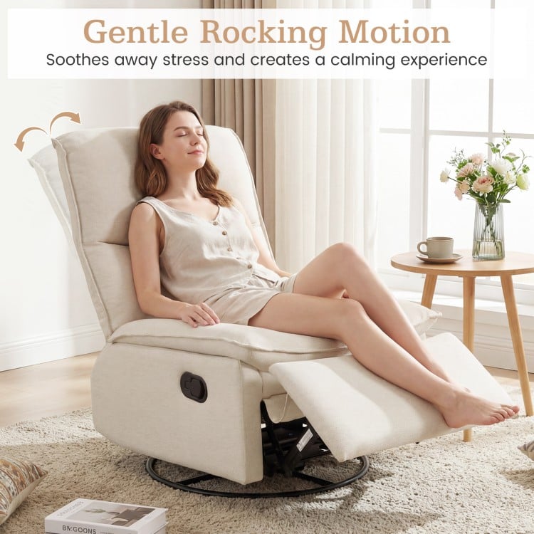 360° Swivel Rocking Chair with Cushioned Back for Living Room-Beige