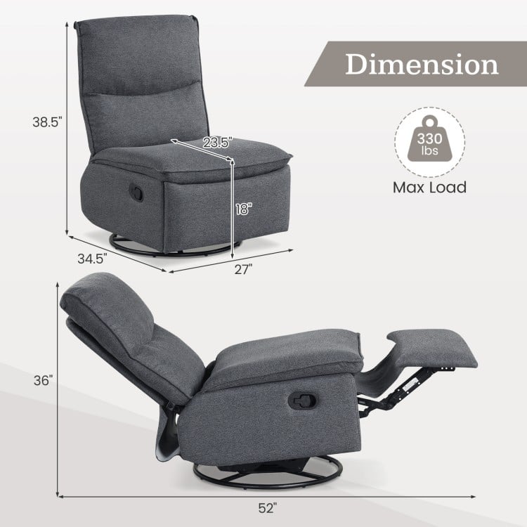 360° Swivel Rocking Chair with Cushioned Back for Living Room-Gray