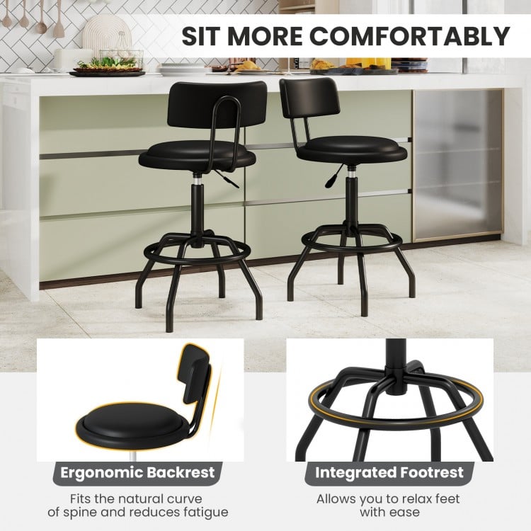 Set of 1/2 360° Swivel Counter Height Barstool with Padded Seat and Back-2 Pieces