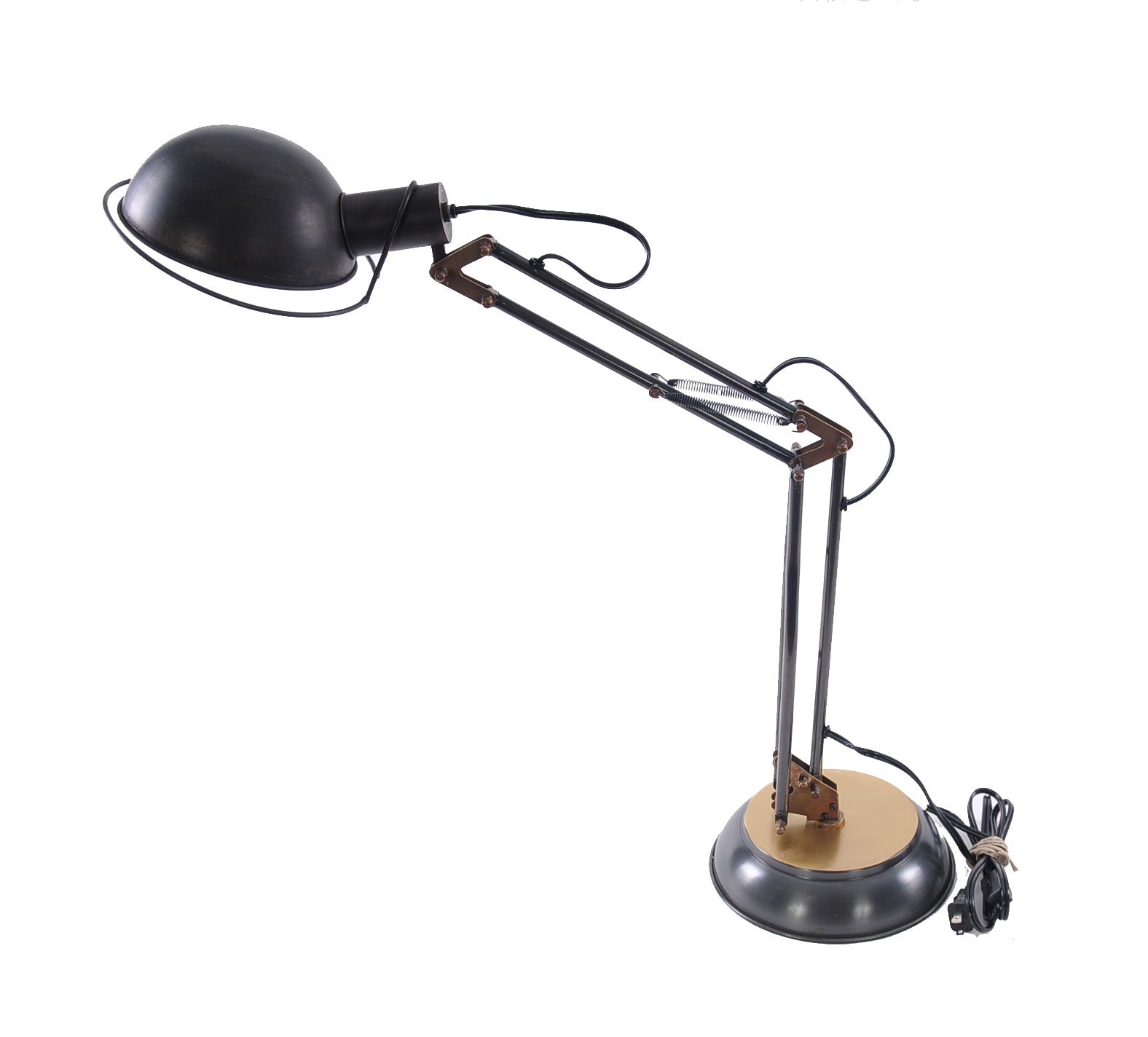 33" Black Metal Desk Table Lamp With Black Bowl Shade