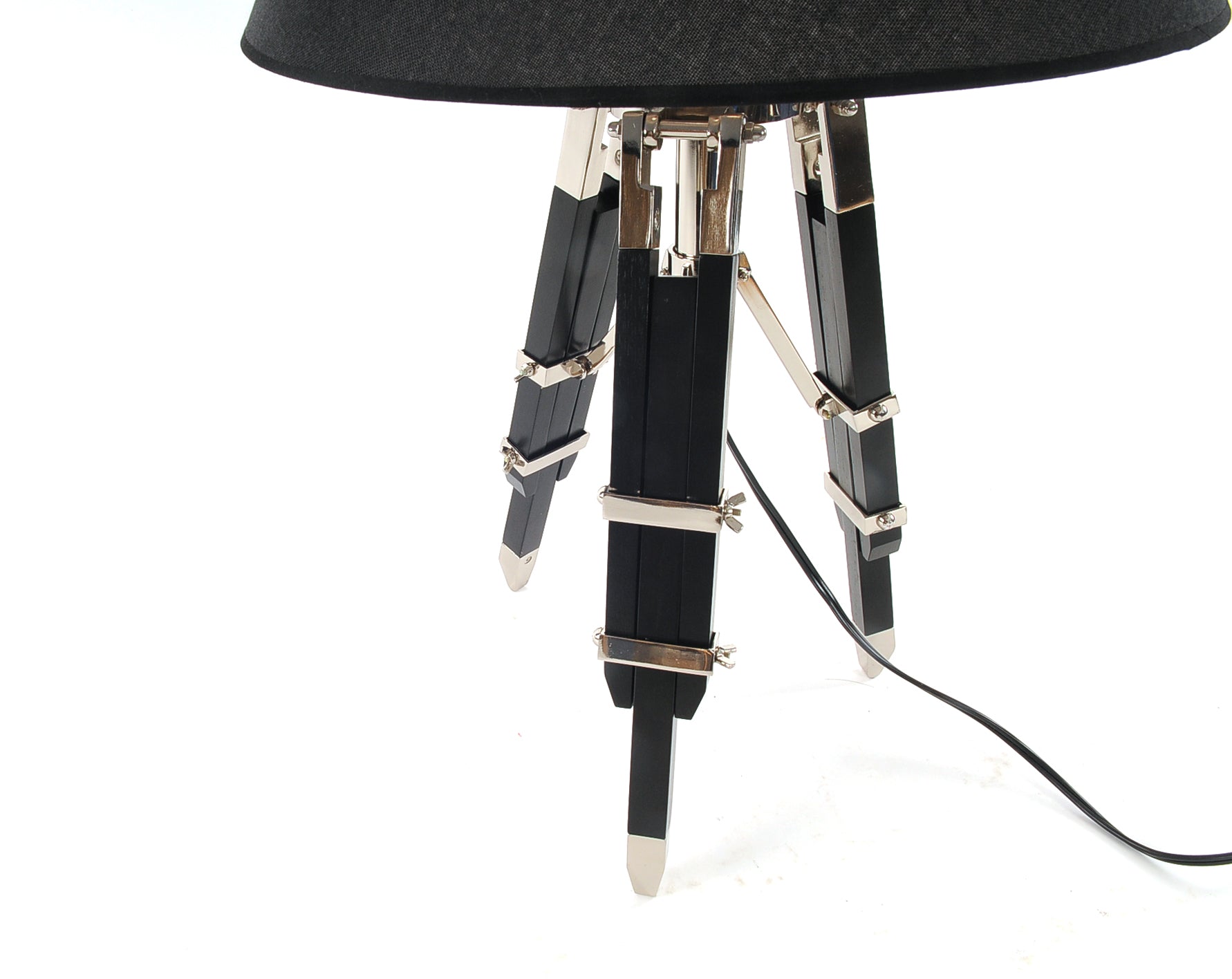 26" Black Metal Tripod Table Lamp With Black Shade