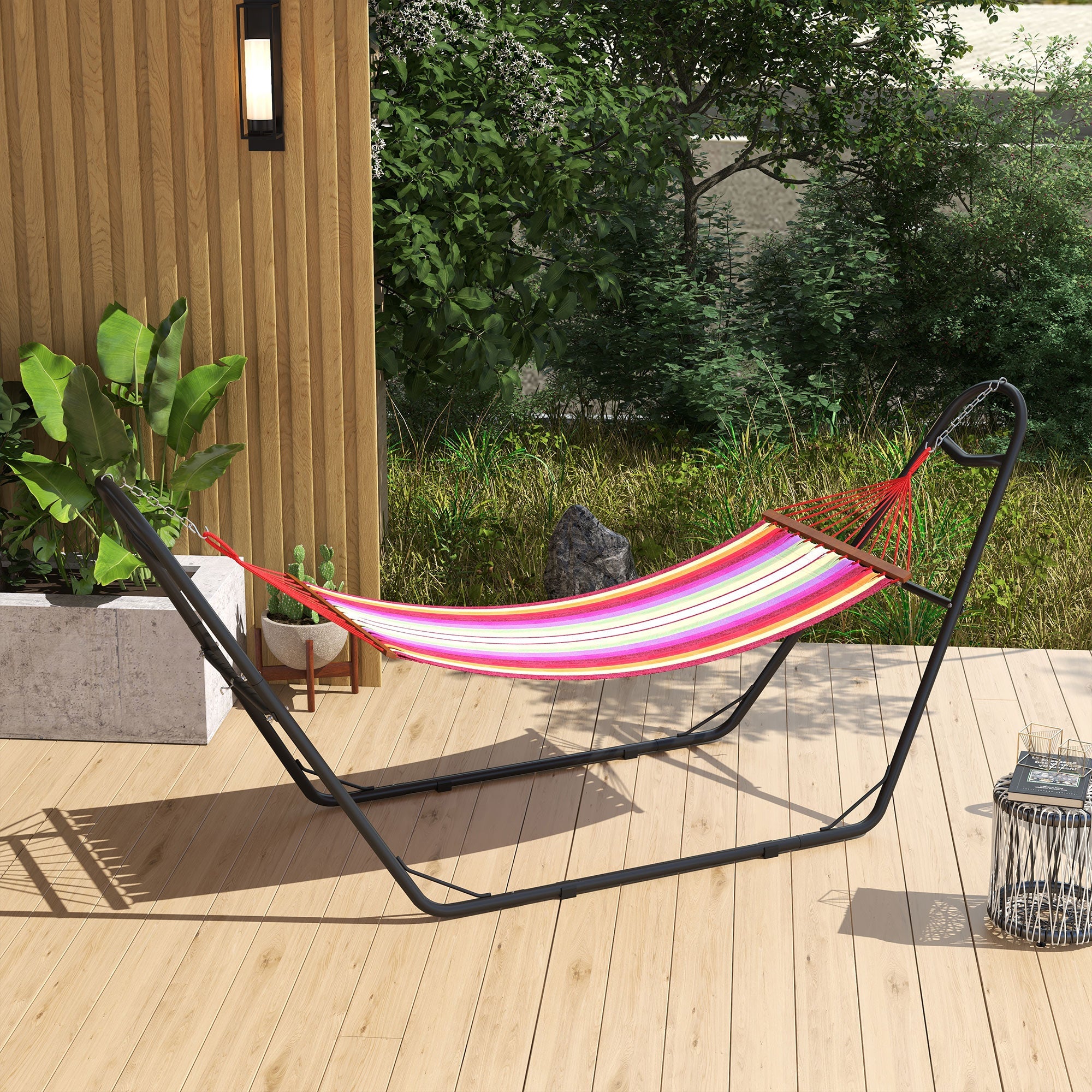 Outsunny 10.3ft Metal Hammock Stand 550 lbs Capacity Portable for Brazilian Flat-style Hammocks Black 