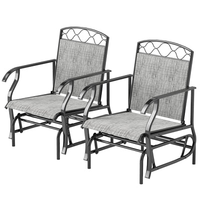 Outsunny Outdoor Glider Chair Set of 2, Patio Swing Chair with Thickened Breathable Mesh Seat, High Back, Steel Frame, Grey 