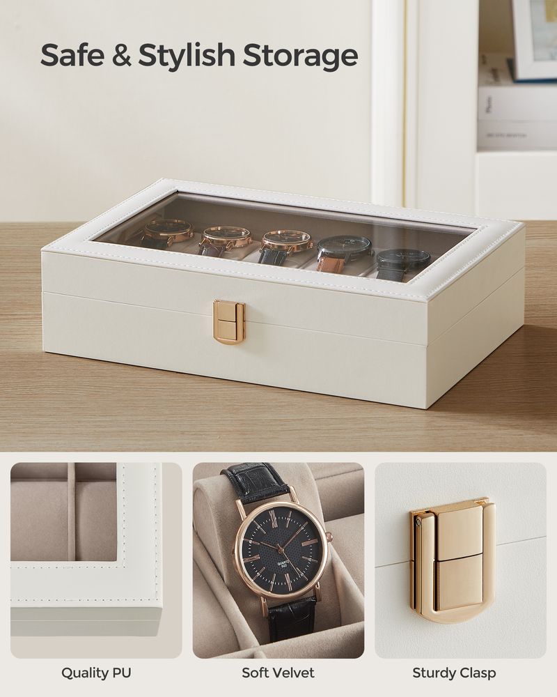 SONGMICS 6 & 12-Slot Watch Box with Large Glass Lid 