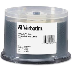 Verbatim CD-R 700MB 52X UltraLife Gold Archival Grade with Branded Surface - 50pk Spindle 