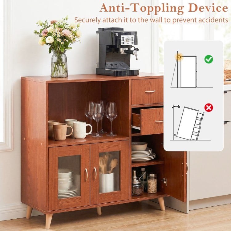 36 Inch Sideboard Buffet Cabinet with Open Compartment-Brown