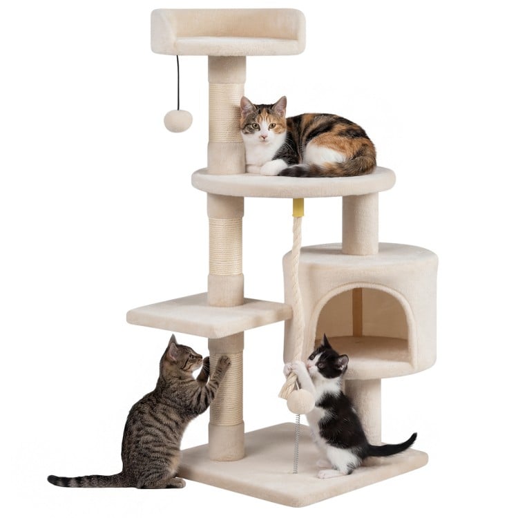 36 Inch Tall Kitten Tower with Condo and Plush Perch-Beige