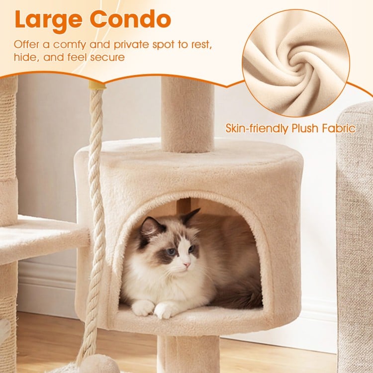 36 Inch Tall Kitten Tower with Condo and Plush Perch-Beige