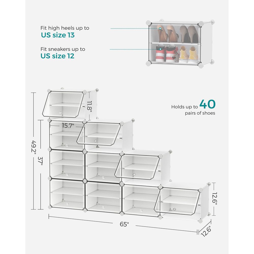 SONGMICS Cubes Plastic Shoe Rack with Doors, Holds Up to 16 to 48 Pair of Shoes 