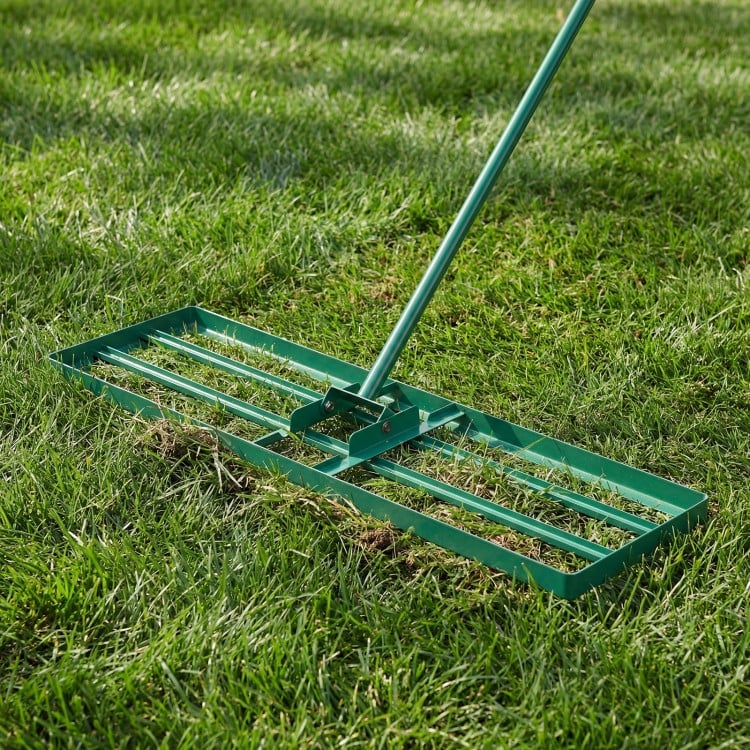 36 x 10 Inch Lawn Leveling Rake with Ergonomic Handle-Green