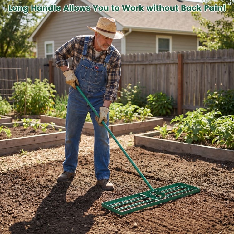 36 x 10 Inch Lawn Leveling Rake with Ergonomic Handle-Green