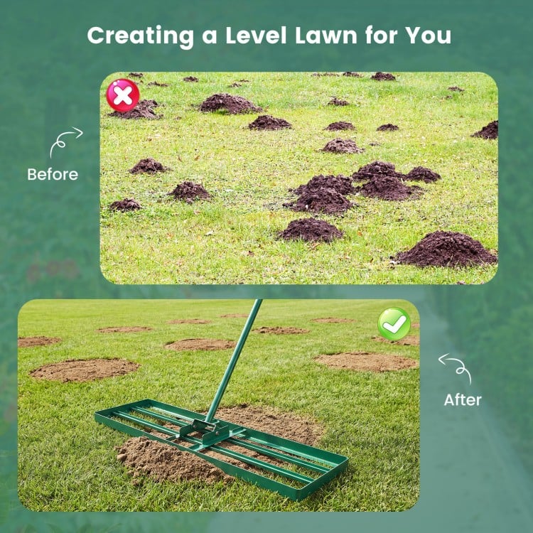 36 x 10 Inch Lawn Leveling Rake with Ergonomic Handle-Green