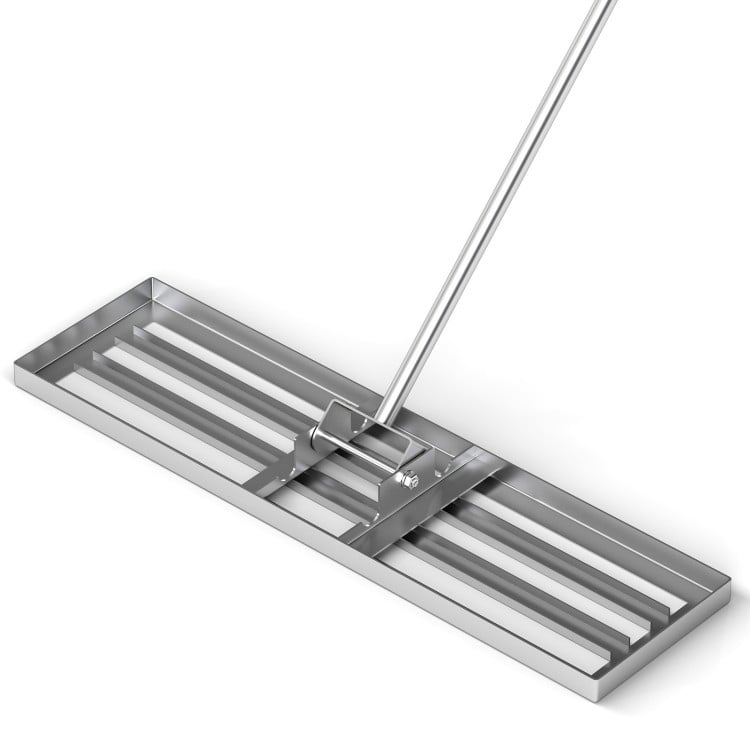 36 x 10 Inch Lawn Leveling Rake with Ergonomic Handle-Silver