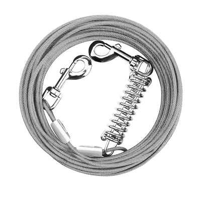 49.2FT Dog Tie Out Cable Long Dog Leash Chew Proof Lead Dog Chain with Durable Spring 360° Rotatable Clips PVC Case for Outside Yard Caming 