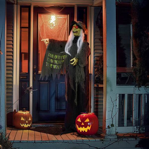 6ft Eye Red Light Vibration Witch Sound Voice Control, Standing Guiding Witch, Battery Model - Batteries Not Included, Halloween Standing Decoration 