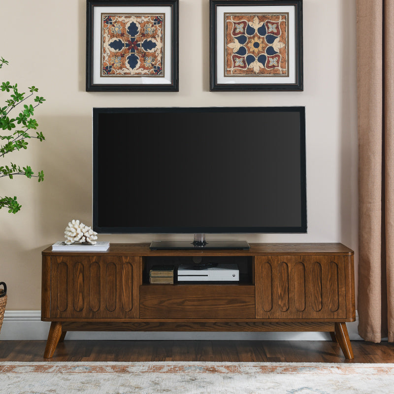 Mid Century Modern Fluted TV Stand for 65-Inch TVs - Farmhouse Media Console with 2 Doors & 1 Drawer, Solid Leg Design, Durable Non-Wood Construction, Space-Saving Storage Entertainment Center for Living Room, Apartment, Offi 