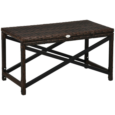 Outsunny Mixed Brown Wicker Patio End Table Outdoor Rattan Side Table with Sturdy Plastic Board Top for Porch Balcony 