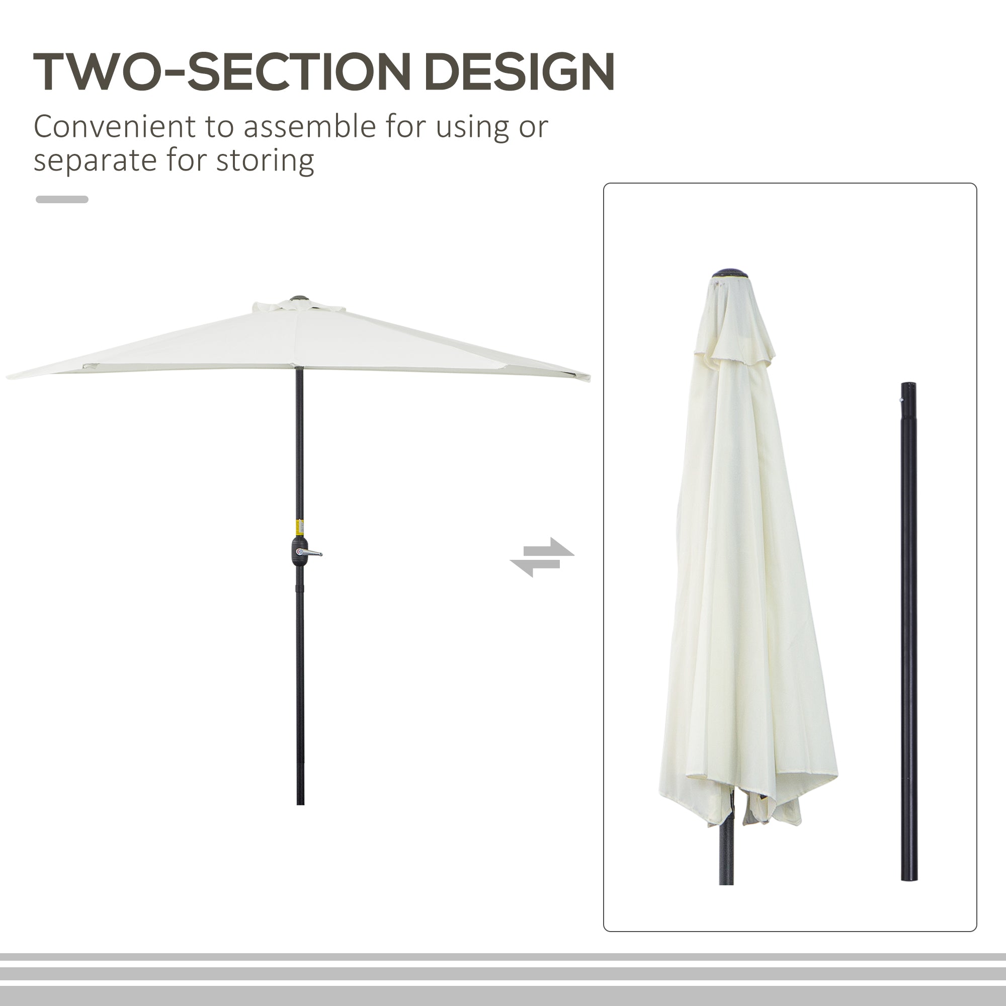 Outsunny 9ft Half Round Balcony Umbrella: Patio Garden Parasol Sun Shade, Beige 