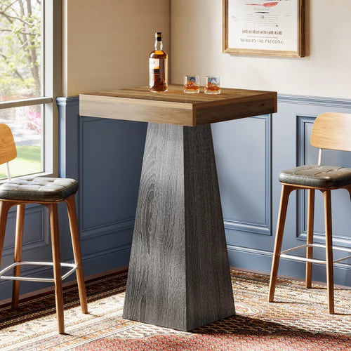 Bar Table 39.96" Square Pub Dining Table for Cocktail and Home Bar with Heavy Duty MDF Frame Brown & Gray