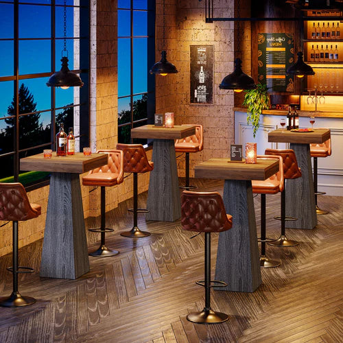 Bar Table 39.96" Square Pub Dining Table for Cocktail and Home Bar with Heavy Duty MDF Frame Brown & Gray