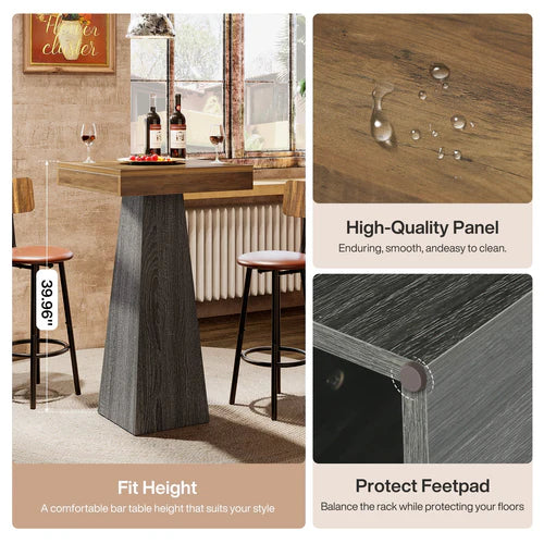Bar Table 39.96" Square Pub Dining Table for Cocktail and Home Bar with Heavy Duty MDF Frame Brown & Gray